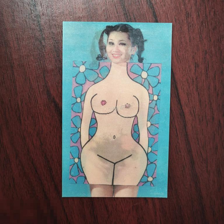 Календарик стерео девушка НЮ обнажённая переливной реклама карточка открытка мини редкий