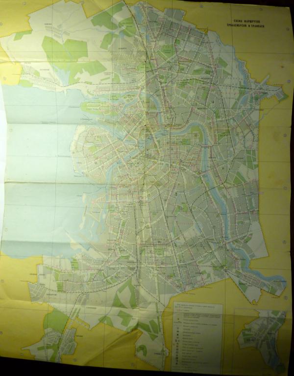 Ленинград. Схема маршрутов автобусов, трамваев, троллейбусов 1985 туризм