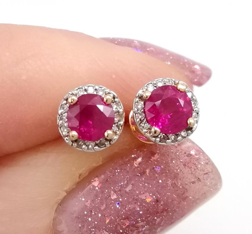 Серьги-Пусеты 585 пробы Природные Рубины и Бриллианты