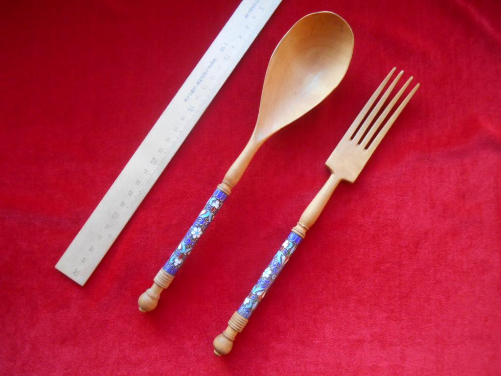 Ложка Вилка Серебро 84 Проба Многоцветная Перегородчатая Эмаль Русский Стиль До 1917 Состояние