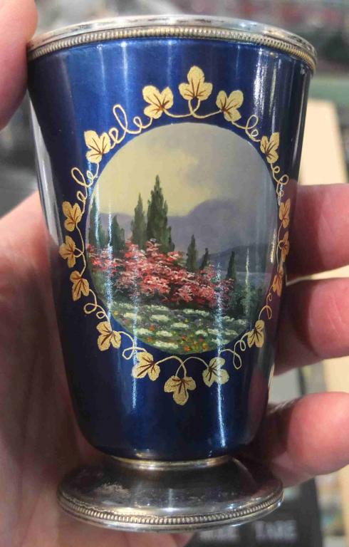 серебряный бокал для вина Розовая долина, холодная эмаль, 916 проба