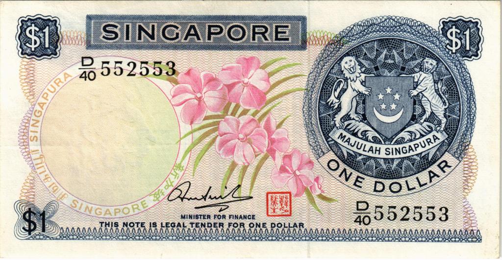 1 доллар 1967-1972 Сингапур, P1d, UNC ПРЕСС