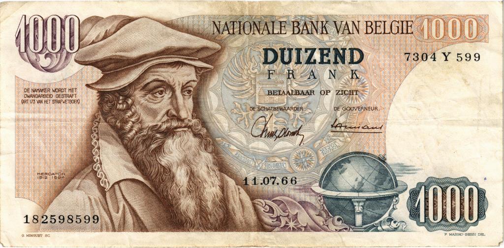 1000 франков 1966 Бельгия