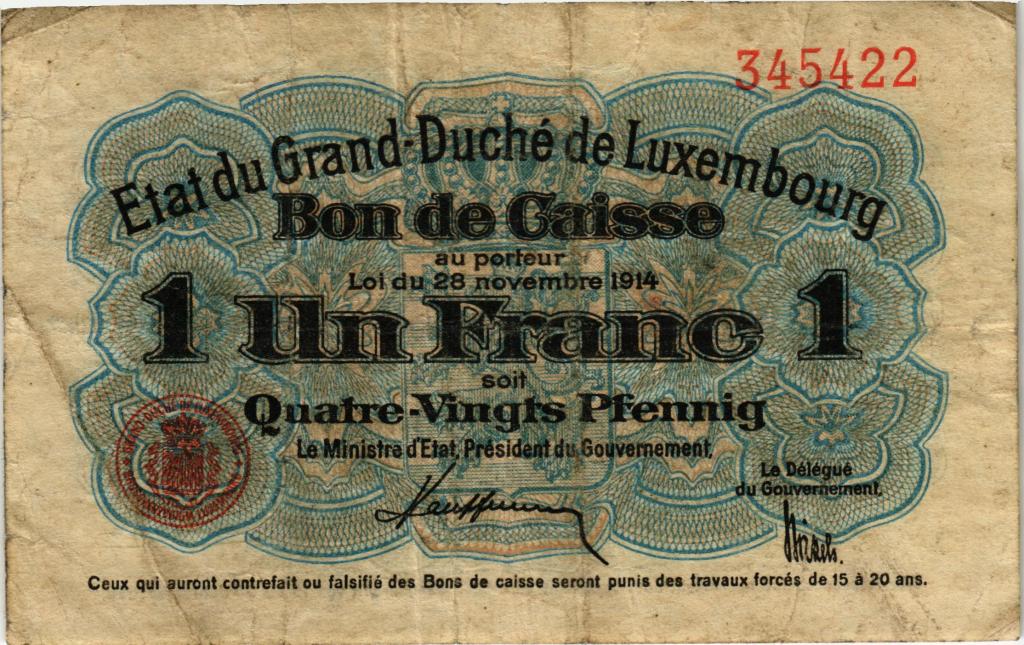 1 франк 1914 Люксембург