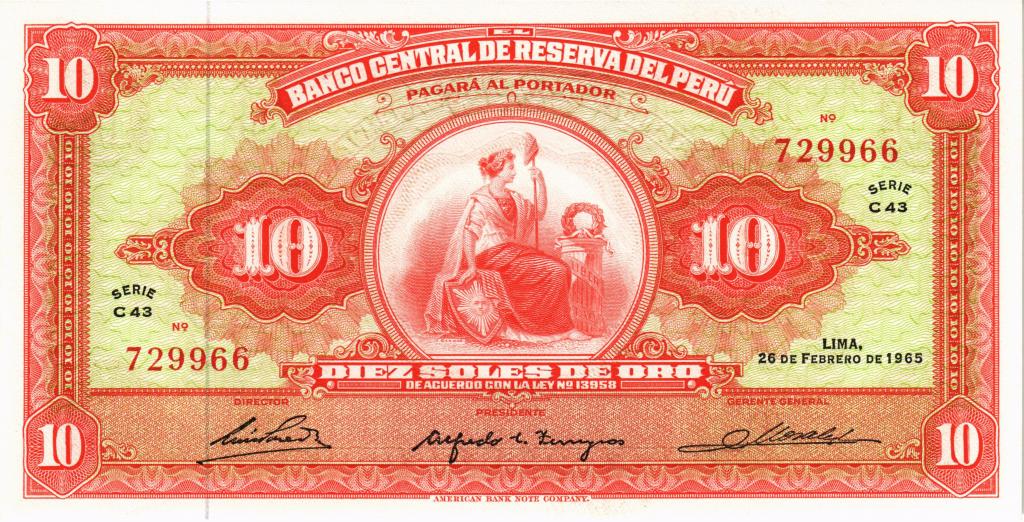 10 солей 1965 Перу, P.88, UNC 