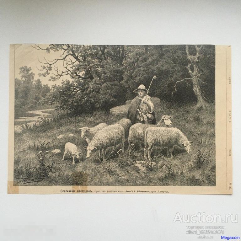 Дореволюционная иллюстрация из журнала Нива, Осетинский пастушок 1888 (папкаА4-533)