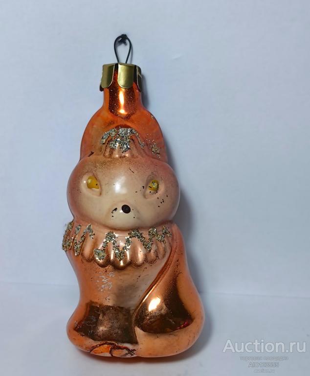 Елочная новогодняя игрушка стекло СССР лис лиса лисица звери животные