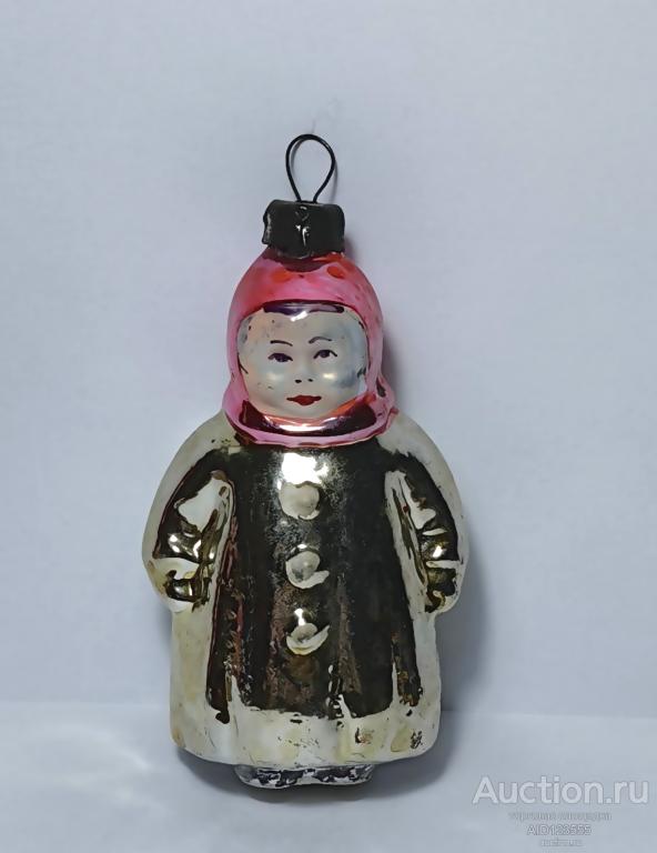 Елочная новогодняя игрушка стекло СССР ребёнок в шубе шубке