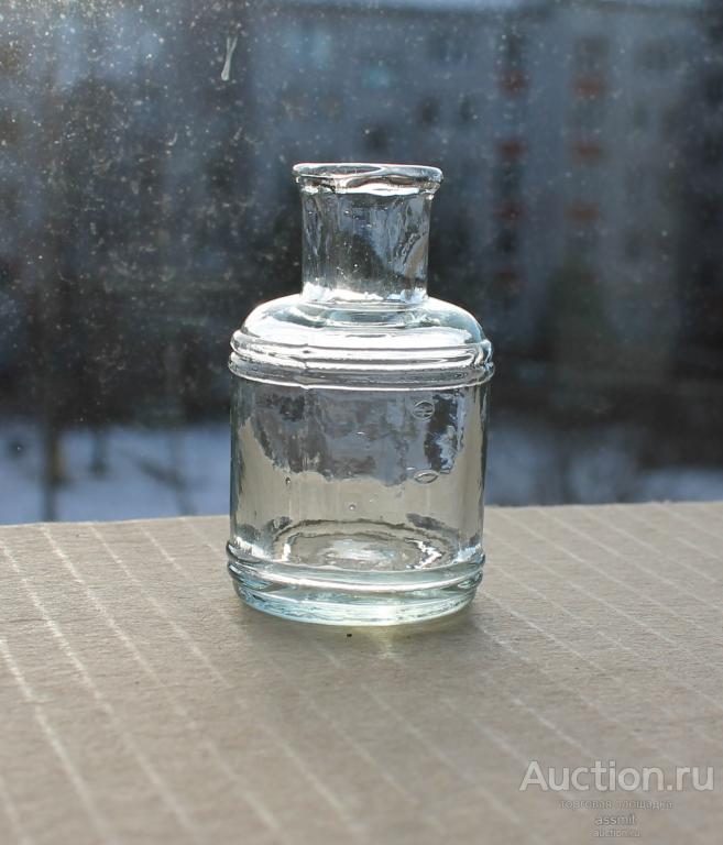 Чернильница старинная прозрачное стекло Российская Империя до 1917 года 6 см