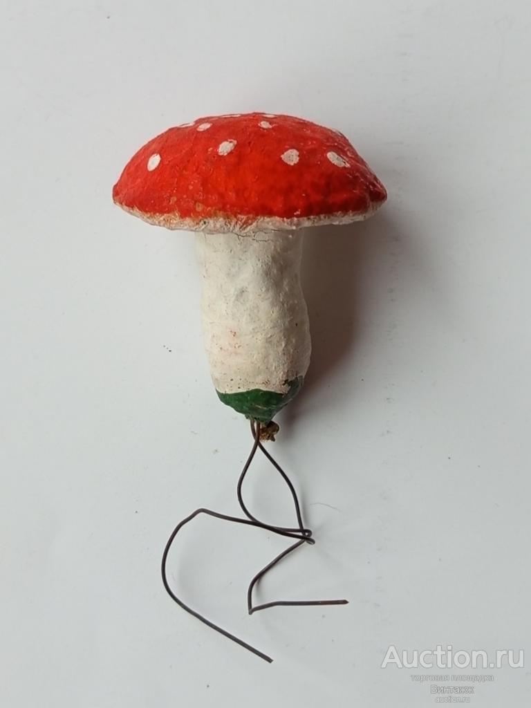 Елочная игрушка ватная Гриб Мухомор СССР