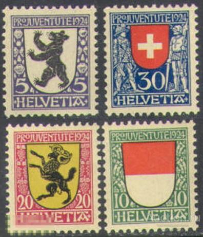 2487 ✅ Стандарт Гербы Геральдика Медведи Рыцари 1924 Швейцария 4м п/с ** 10МЕ