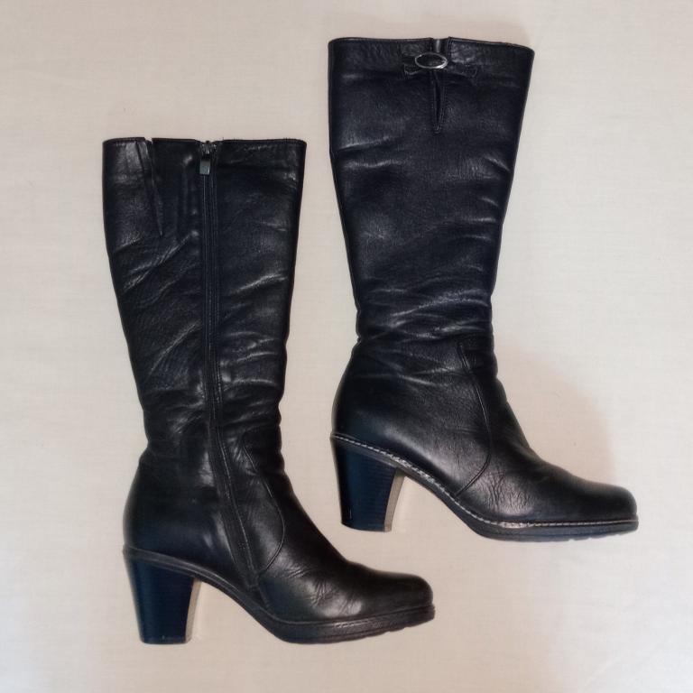 Сапоги кожаные 37 размер Italia Design черные женские натуральная кожа зимние зима меховые обувь 38