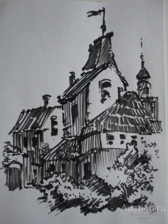 графика, фломастер. старый город