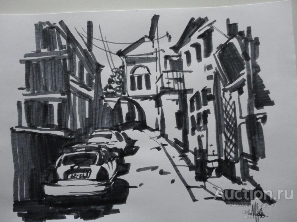графика.  набросок .фломастер. Ростовская улочка