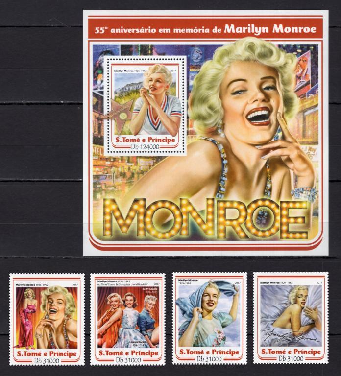 Сан-Томе и Принсипи, 2017г., Мерлин Монро (марки+блок) **
