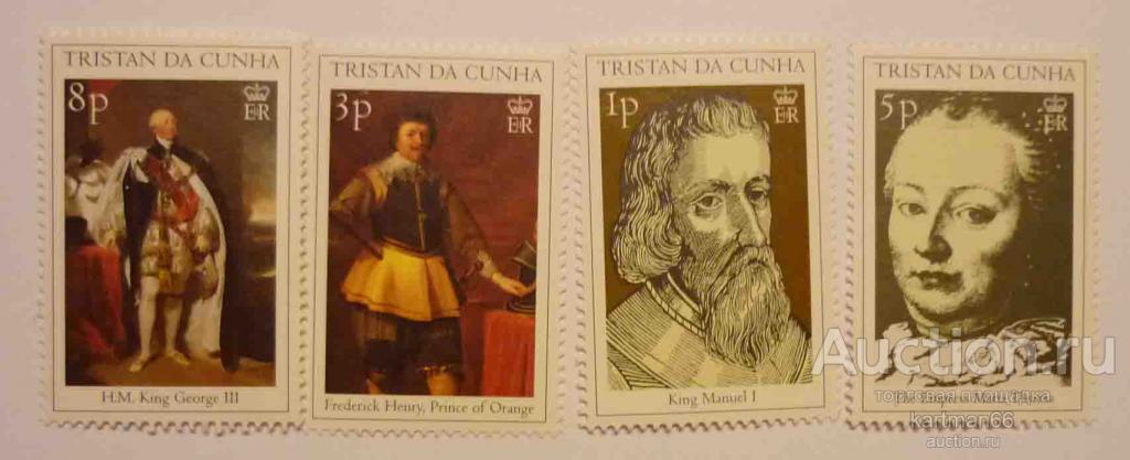 24.35 МАРКИ Тристан-да-Кунья  КОРОЛИ , МОНАРХИ  4  ШТ 2000 г