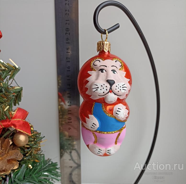 Россия. Стекло. Подвеска стеклянная ёлочная игрушка Лев. Ручная работа! Ручная роспись!