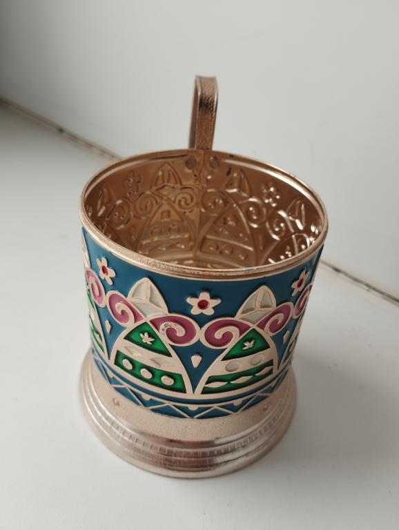 Подстаканник "Хоровод". Синий фон. Алюминий. Эмаль. СССР. Клеймо. Волгоградский сувенир.