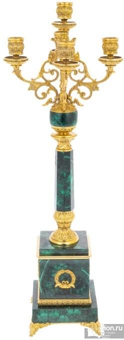 Канделябр на 3 свечи из малахита ЦАРСКИЙ 048-543
