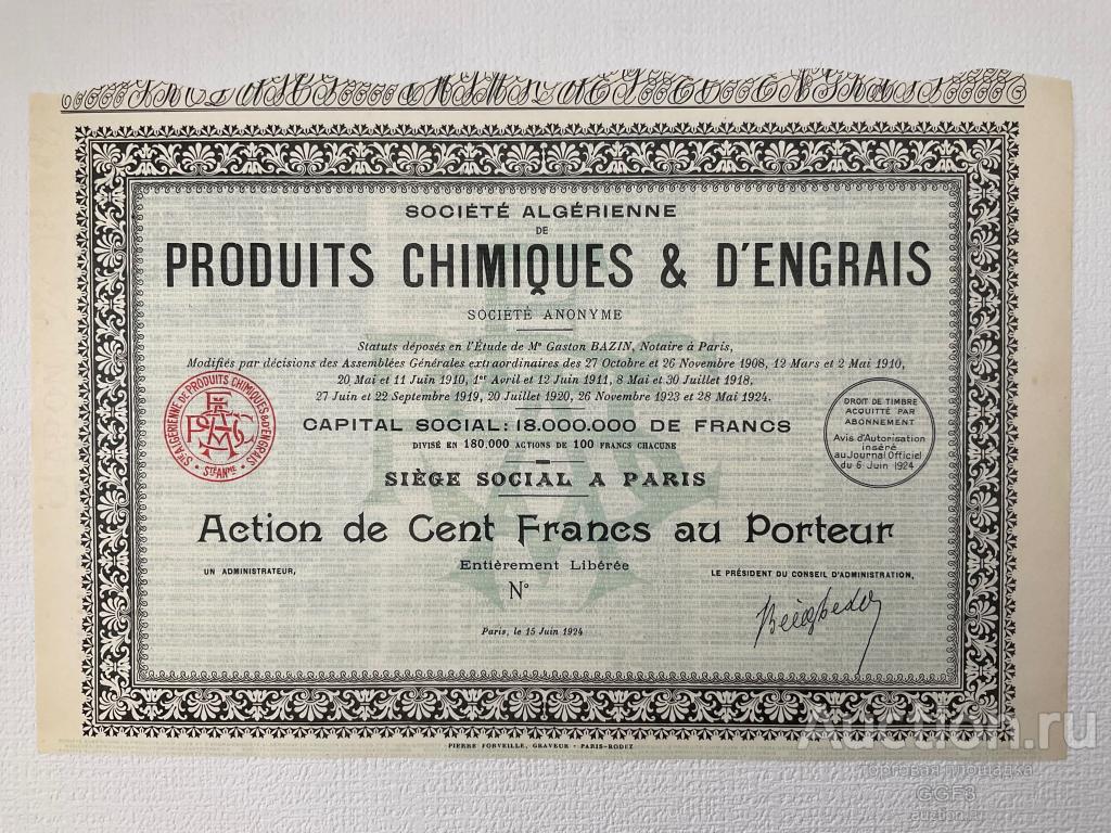 📊 Акция. Франция. 100 франков. 1924 год.