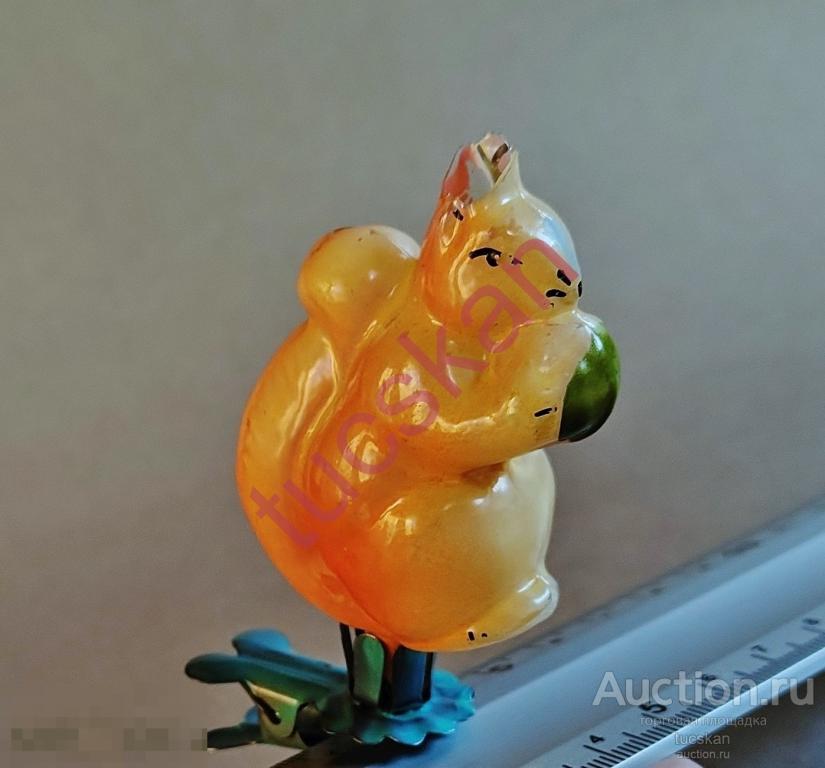 Елочная игрушка стекло на прищепке Белочка