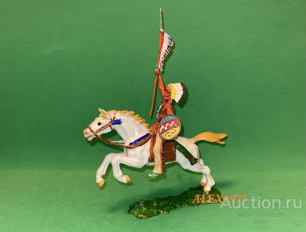 ELASTOLIN HAUSSER, № 6854 ВОЖДЬ КОННЫЙ С КОПЬЕМ, ИНДЕЕЦ, СОЛДАТИК, ВЕСТЕРН, ДИКИЙ ЗАПАД