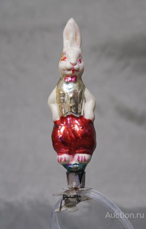 Елочная игрушка  Заяц (доктор Айболит), стекло, прищепка (5)