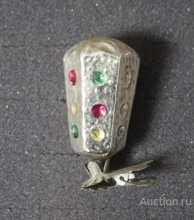 Елочная игрушка Светофор, СССР, стекло, на прищепке (33)