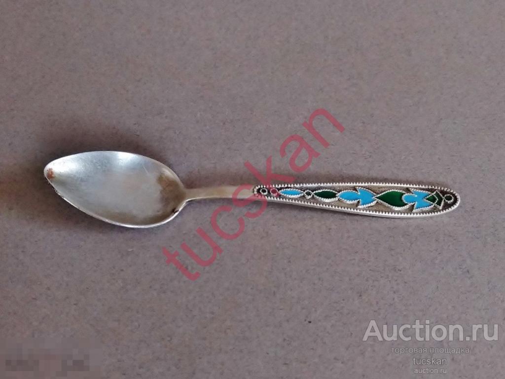 Чайная ложка СССР, эмаль, серебро, 5ЛЮ, 875 проба