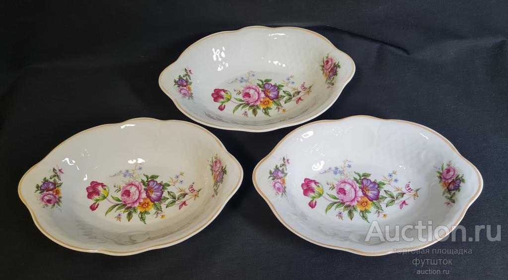 САЛАТНИКИ СУХАРНИЦЫ БУКЕТ ФАРФОР СССР СОСТОЯНИЕ НОВОГО 3 ШТУКИ ///// 512 74