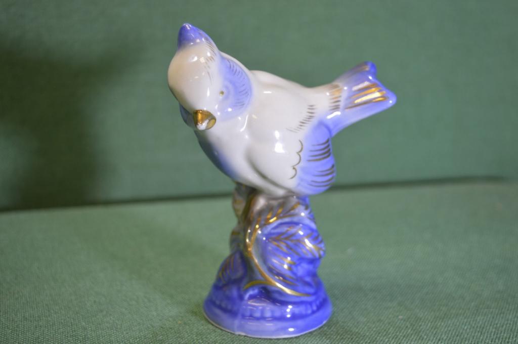 Статуэтка фарфоровая "Синица птица". Фарфор. Гжель. СССР. #U
