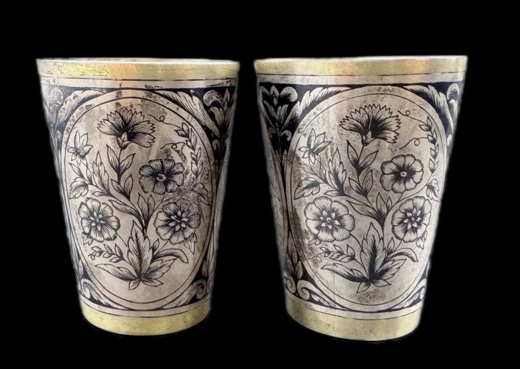 СЕРЕБРО СССР! СЕВЕРНАЯ ЧЕРНЬ! ПАРА СТОПОК "ПОЛЕВЫЕ ЦВЕТЫ"! 93 гр