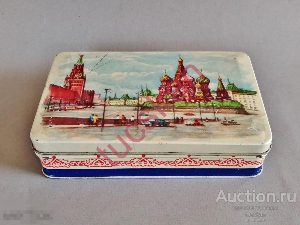 Жестяная банка коробка жесть от конфет СССР вид на Красную площадь