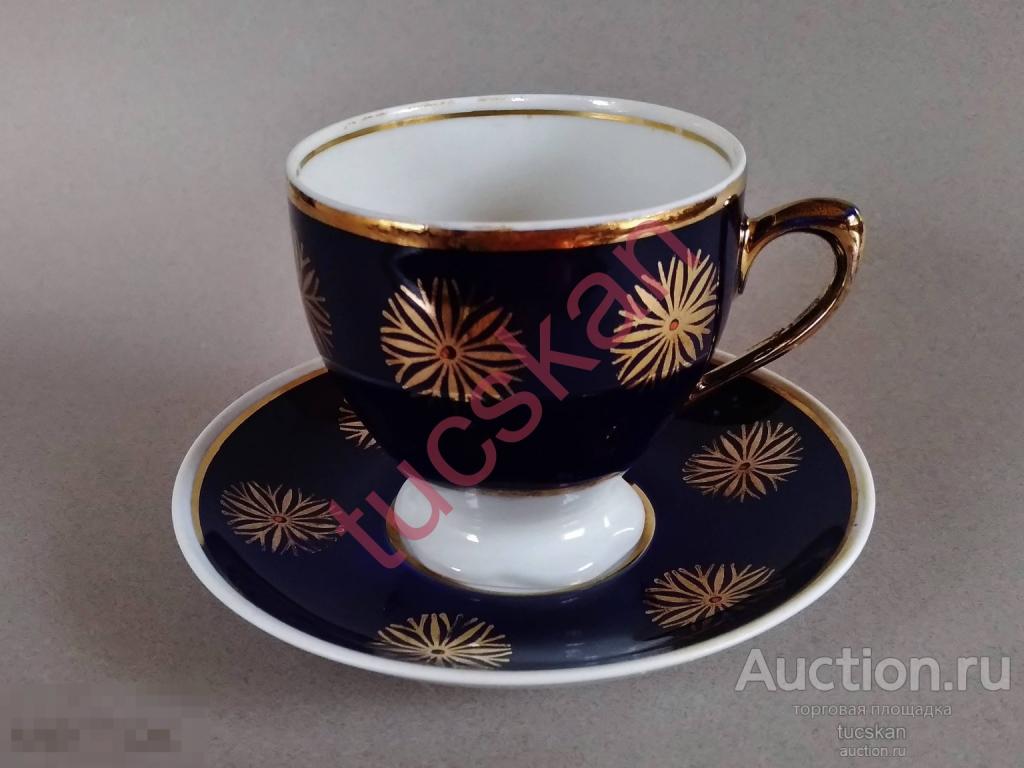 Чайная пара костяной фарфор кобальт Довбыш СССР №2