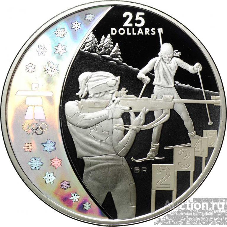 Монета 25 долларов 2007 Биатлон Олимпиада Ванкувер 2010 Канада