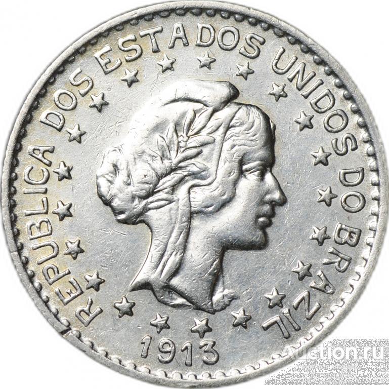 Монета 1000 реалов (рейс) 1913 Без тире Бразилия