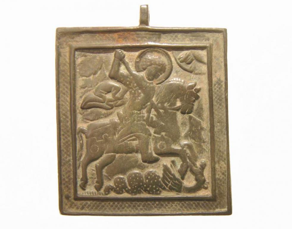 Старинная икона образок 18 века Святой Георгий Победоносец