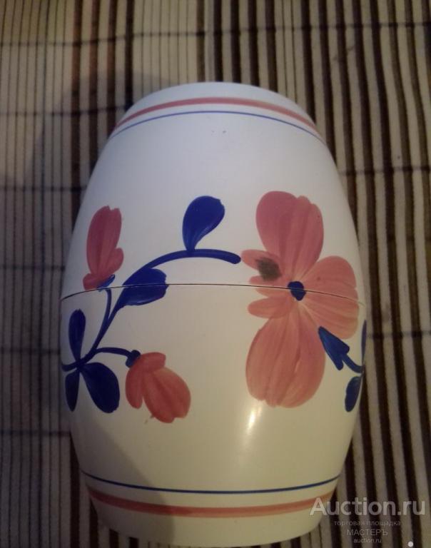 Копилка из СССР. Бочонок с росписью.