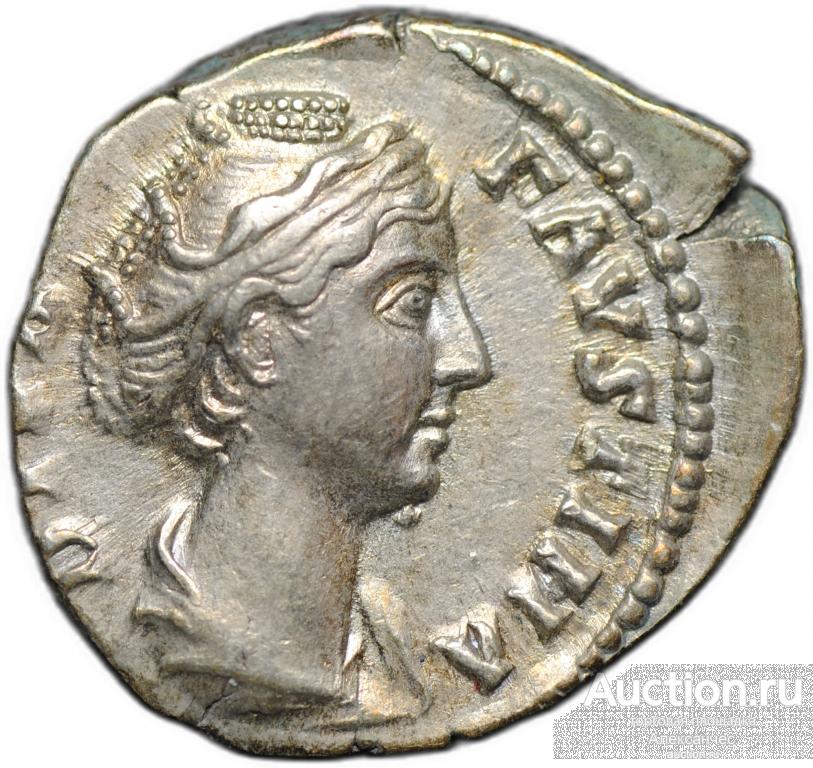 Монета Денарий 140-141 Фаустина I Старшая Веста Римская Империя