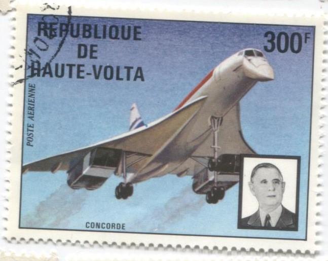 1974 Верхняя Вольта Генерал деГолль. Самолёт Конкорд 1м гаш