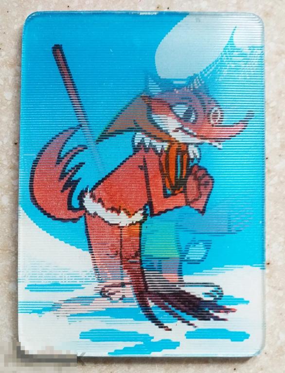 К108   Переливной стерео календарик 1978 Чужие следы. Лиса заяц Лыжи