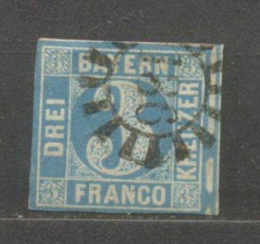 3 крейцера Баден 1849 синяя беззубцовая. Классика! Гашеная в отл.сост!