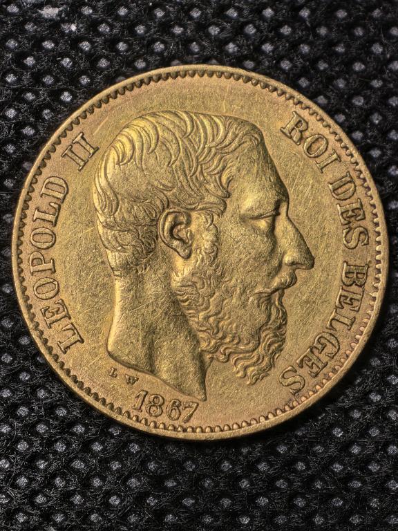 Золото 20 франков 1867 год Бельгия Леопольд II