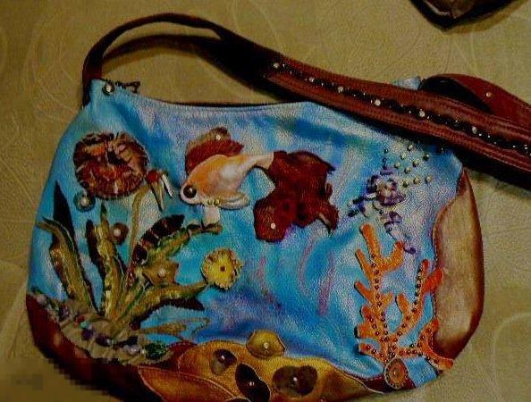 Эксклюзивные сумка "Золотая рыбка" кожа ручная работа