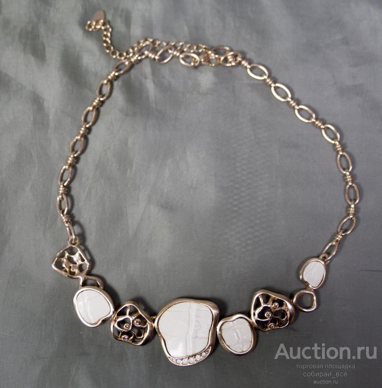 Колье с белыми, кожаными вставками, длина 50 см (24)