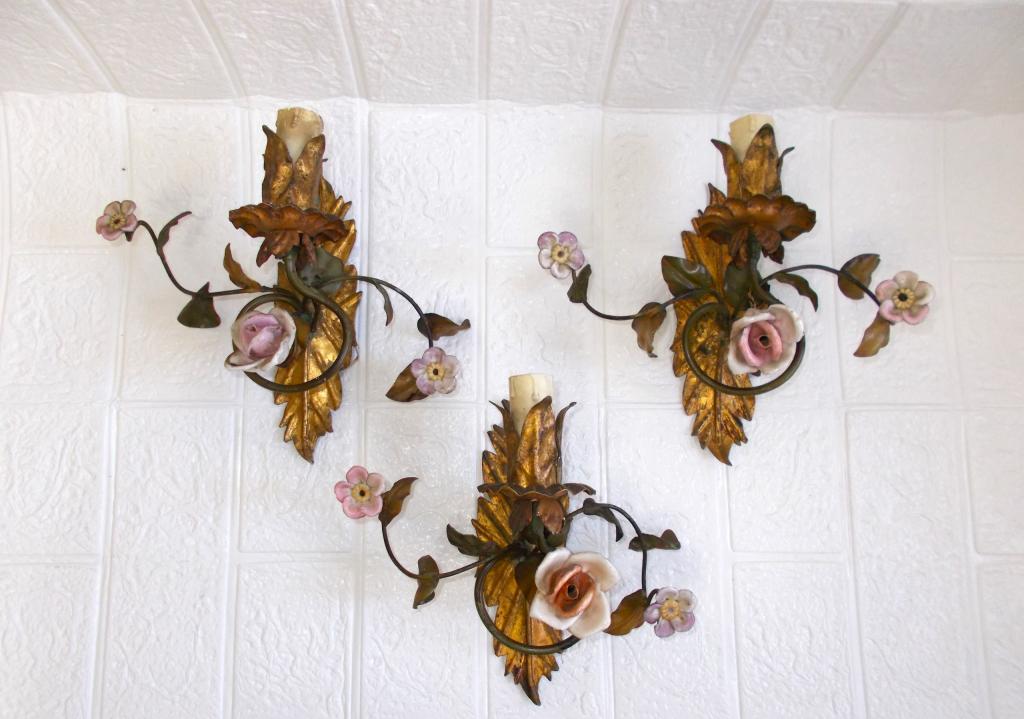 Красивейший набор из 3 бра , светильников. Италия, металл. Винтаж