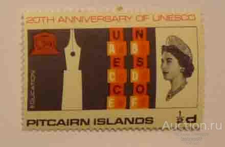 24.35 МАРКИ Острова Питкерна   20-летие ЮНЕСКО  1 ШТ  1966  г