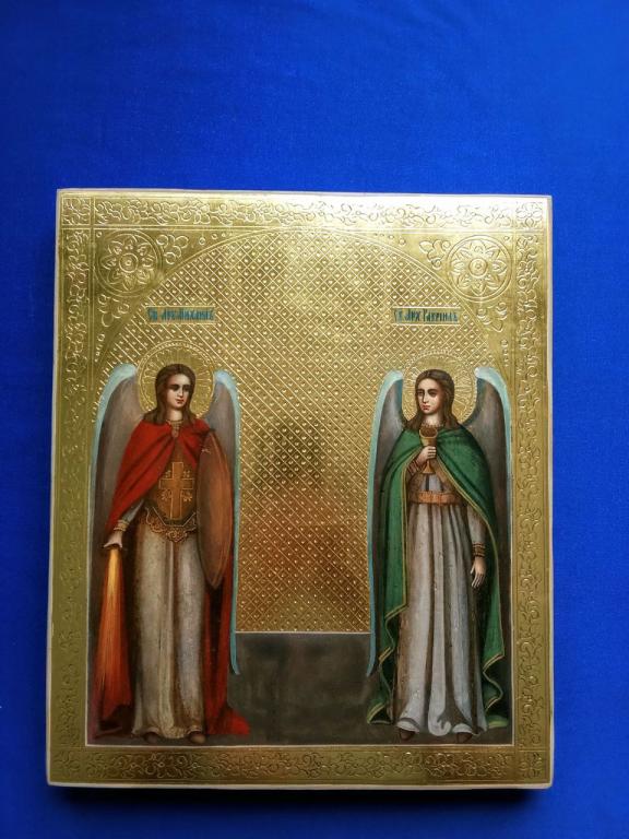 Икона старинная Архангел Михаил и Архангел Гавриил! Золото!