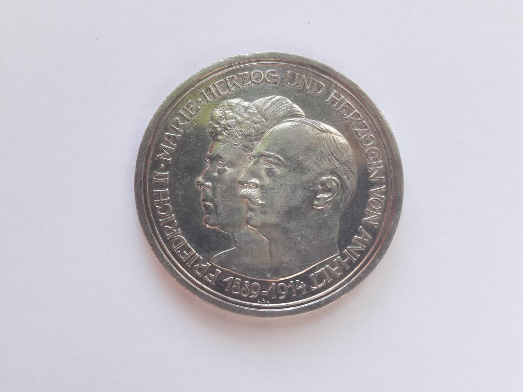 5 марок 1914 года. Ангальт. 25 лет Свадьба.