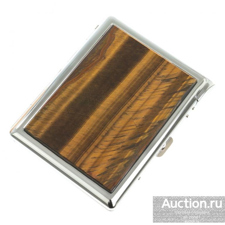 Портсигар для 10-ти сигарет с зажигалкой из камня тигровый глаз 072123429